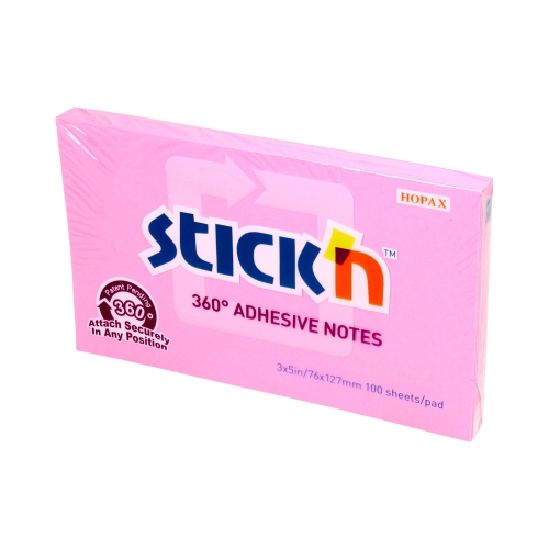 Karteczki samoprzylepne 127x76/100 różowe 360stopni StickN