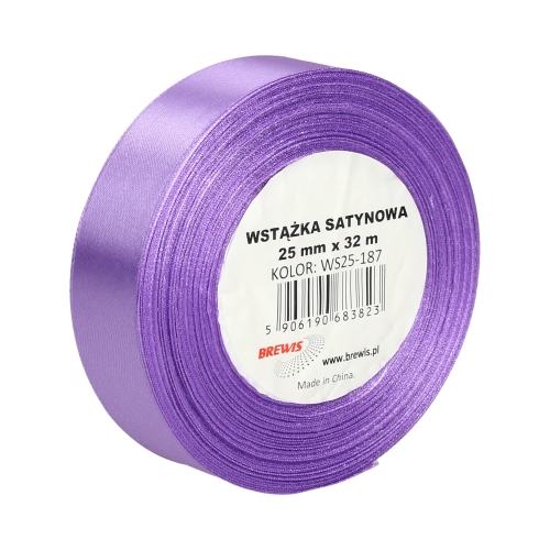 Wstążka dekoracyjna satynowa 25mm/32m jasnyfiolet Brewis 187