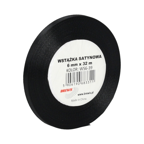 Wstążka dekoracyjna satynowa 6mm/32m czarna Brewis 39