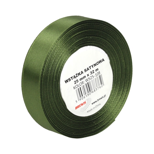 Wstążka dekoracyjna satynowa 25mm/32m oliwkowa Brewis 108