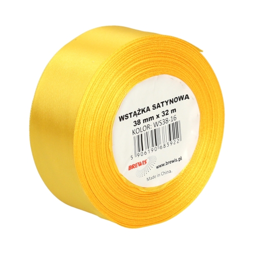 Wstążka dekoracyjna satynowa 38mm/32m żółta Brewis 16