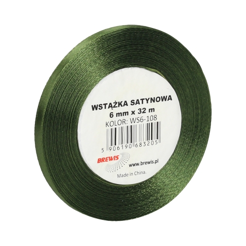 Wstążka dekoracyjna satynowa 6mm/32m oliwkowa Brewis 108