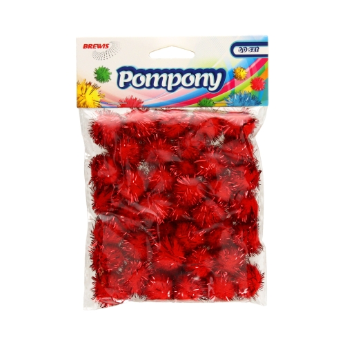 Pompony metaliczne 2cm czerwone 40szt. w opak. Brewis