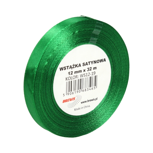 Wstążka dekoracyjna satynowa 12mmx32m zielona Brewis 19