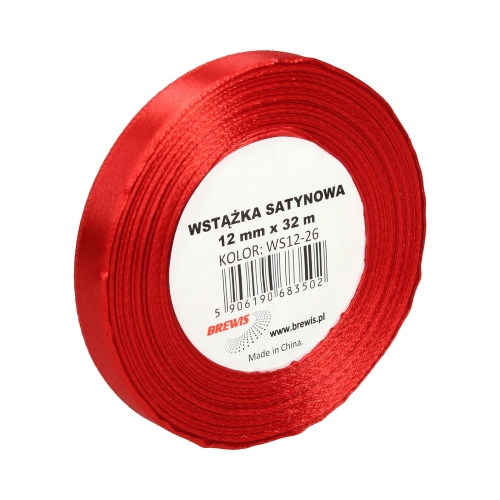 Wstążka dekoracyjna satynowa 12mmx32m jasnoczerwona Brewis 26