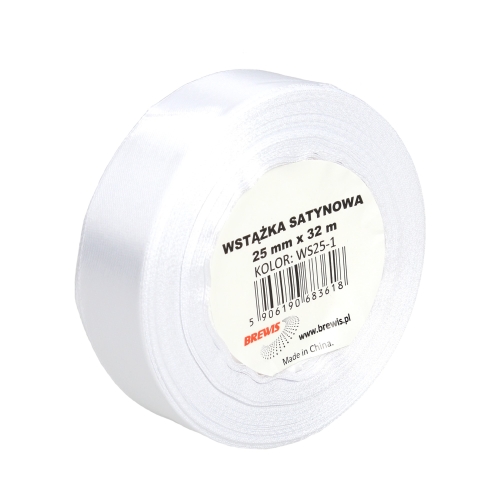 Wstążka dekoracyjna satynowa 25mmx32m biała Brewis 1