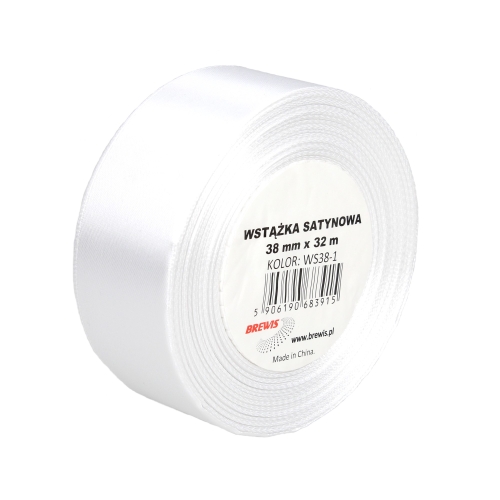 Wstążka dekoracyjna satynowa 38mmx32m biała Brewis 1