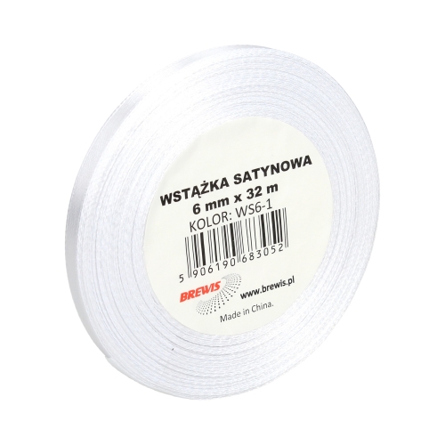 Wstążka dekoracyjna satynowa 6mmx32m biała Brewis 1