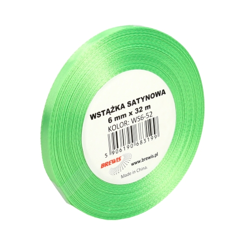 Wstążka dekoracyjna satynowa 6mmx32m zielona Brewis 52