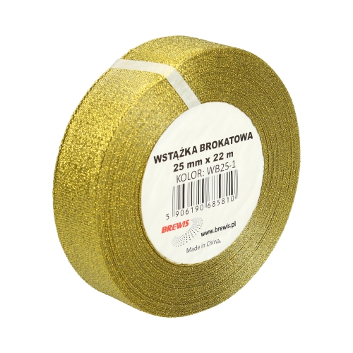 Wstążka dekoracyjna brokatowa 25mm złota Brewis WB25-1