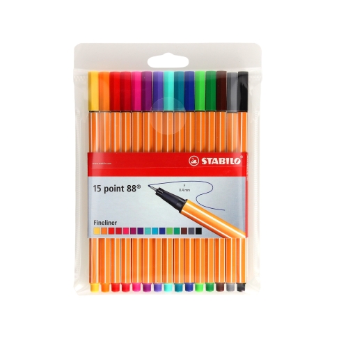 Cienkopisy 0.4mm 15kol Point Stabilo 8815