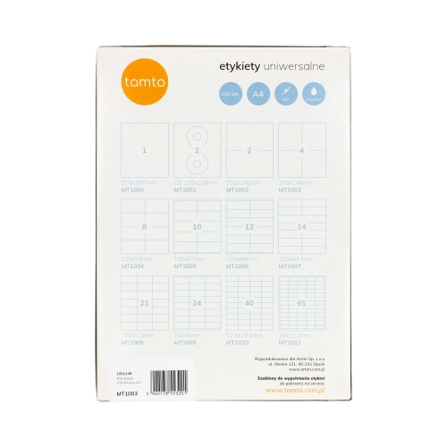 Etykiety uniwersalne 105x148/4 białe Tamto (100)