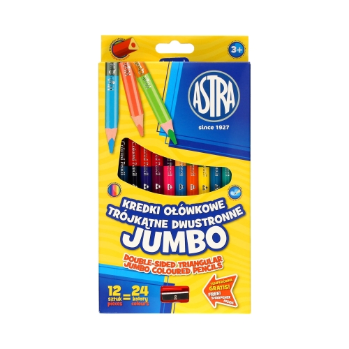 Kredki ołówkowe dwustronne 12szt - 24kol trójkątne Jumbo Astra 312118001