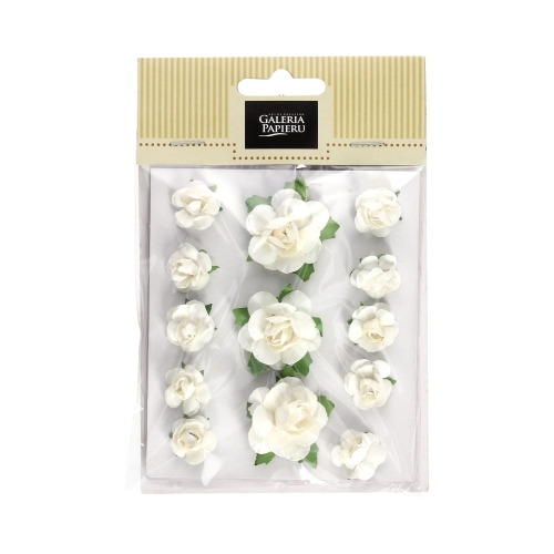 Kwiaty papierowe łodyżka róże białe (13)