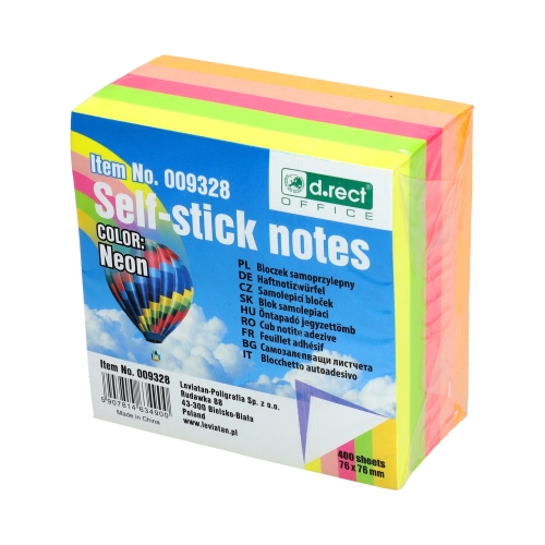 Karteczki samoprzylepne 75x75/400 neon DRect