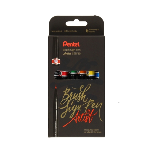 Pisaki artystyczne 6kol podstawowych Artist Brush Sign Pen Pentel