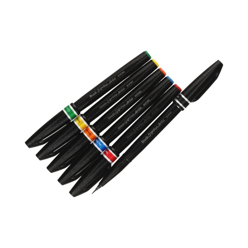 Pisaki artystyczne 6kol podstawowych Artist Brush Sign Pen Pentel
