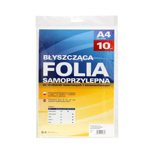 Folia A4 przezroczysta samoprzylepna do drukarek laserowych Argo (10)