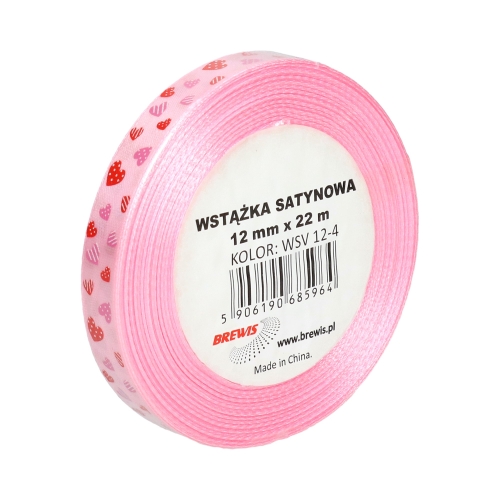 Wstążka satynowa 12mmx22m serca różowa Brewis 4