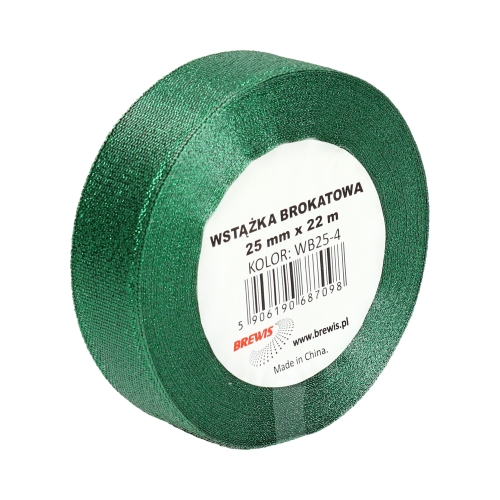 Wstążka dekoracyjna brokatowa 25mm zielona Brewis WB25-4