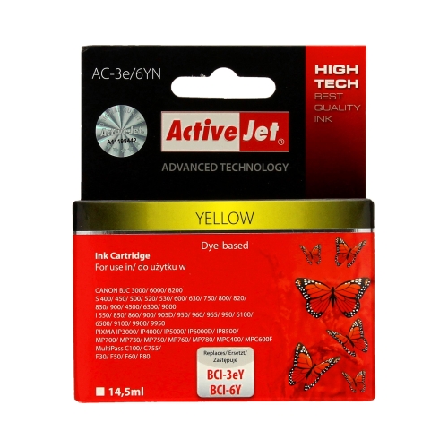 Tusz Canon BCI6Y yellow 280str ActiveJet AC-3e/6YN