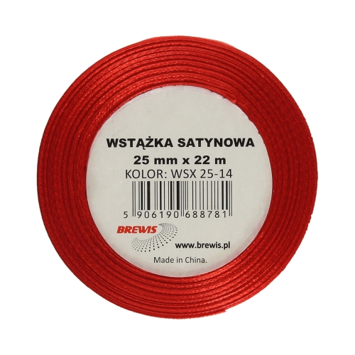 Wstążka satynowa 25mmx22m czerwona - motyw święta Brewis WSX25-14
