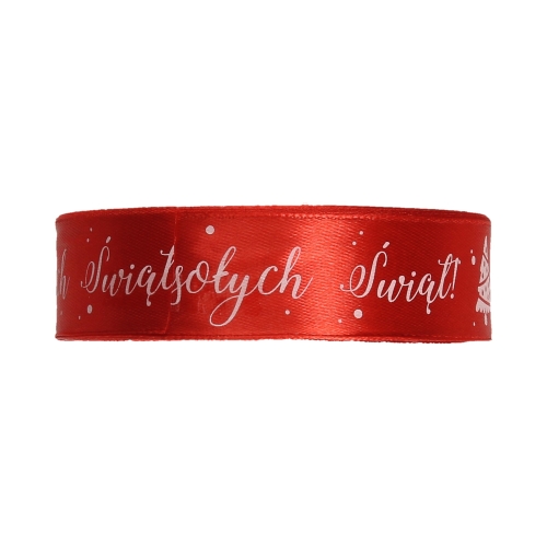 Wstążka satynowa 25mmx22m czerwona - motyw święta Brewis WSX25-14