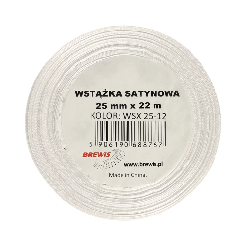 Wstążka satynowa 25mmx22m biała - motyw święta Brewis WSX25-12