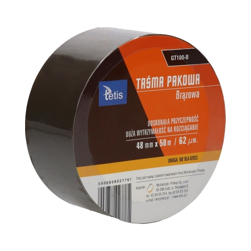 Taśma klejąca 48mmx50m brązowa Tetis GT100-B