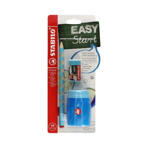 Ołówek do nauki pisania dla praworęcznych HB niebieski Easygraph Stabilo SchoolSet + temperówka i gumka
