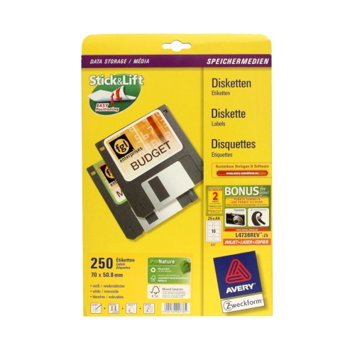 Etykiety dyskietka 70x50.8/10 białe Zweckform (25)