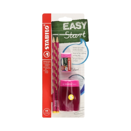Ołówek do nauki pisania dla leworęcznych 2szt. - 2.2mm HB różowy Easygraph Stabilo + gumka i temperówka