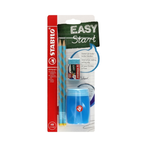 Ołówek do nauki pisania dla praworęcznych 2szt. - 2.2mm HB niebieski Easygraph Stabilo + gumka i temperówka