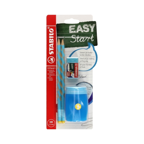 Ołówek do nauki pisania dla leworęcznych 2szt. - 2.2mm HB niebieski Easygraph Stabilo + gumka i temperówka