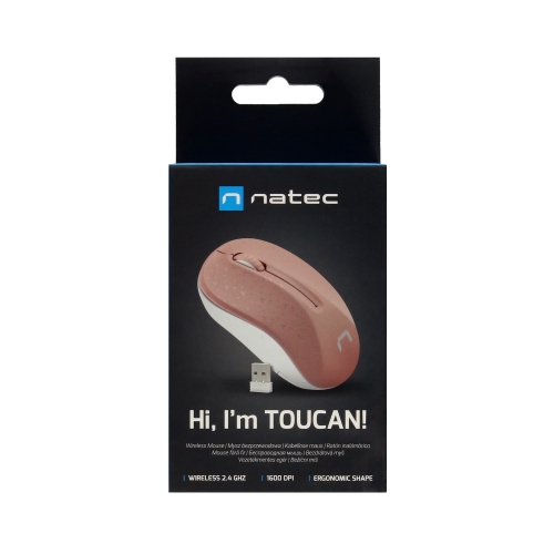 Mysz optyczna bezprzewodowa USB różowo-biała Natec Toucan