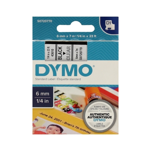 Taśma 6mmx7m czarno/przezroczysta Dymo