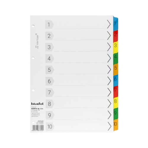 Przekładki kartonowe A4 1-10 numeryczne Biurfol