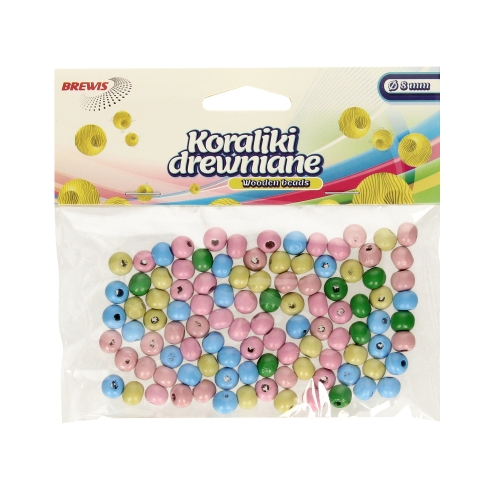 Koraliki drewniane 8mm pastelowe (100) Brewis KD8-1