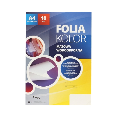 Folia ksero/laser A4 biała matowa Argo (10)