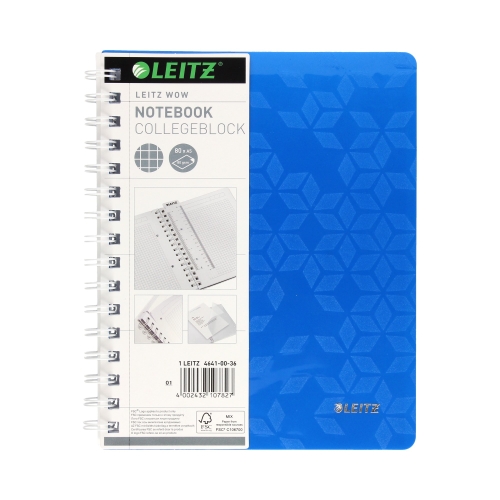 Kołonotatnik A5/80 kratka niebieski WOW Leitz