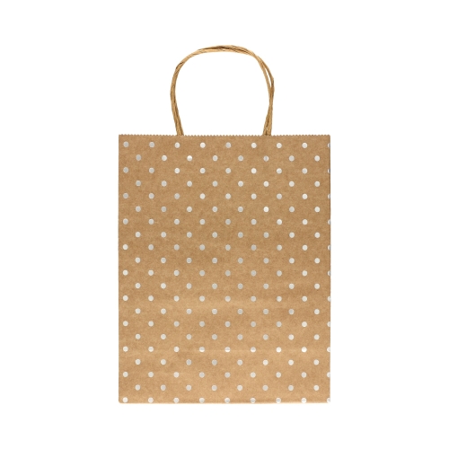 Torebki papierowe 25x10x20 srebrne kropki Kraft - 5szt.