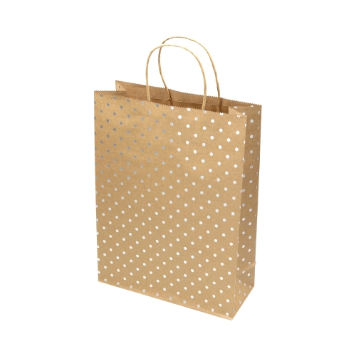 Torebki papierowe 33x10x24 srebrne kropki Kraft - 5szt.