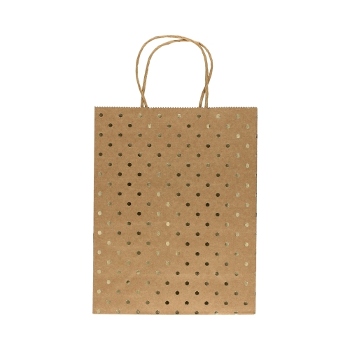Torebki papierowe 25x10x20 złote kropki Kraft - 5szt.