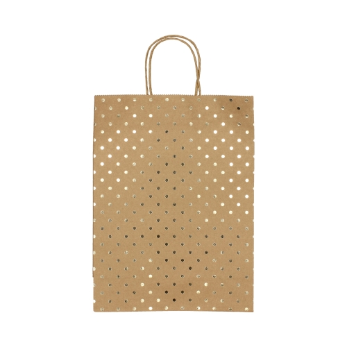 Torebki papierowe 33x10x24 złote kropki Kraft - 5szt.