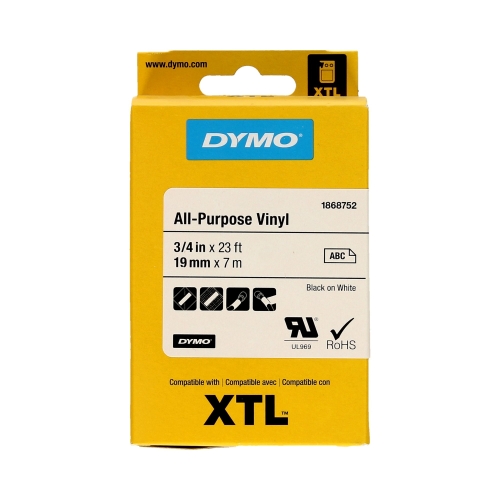 Taśma 19mmx7m biało/czarna winylowa Dymo
