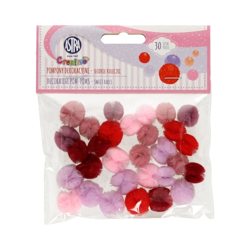 Pompon 15mm koronkowy 6kol Astra - 30szt.
