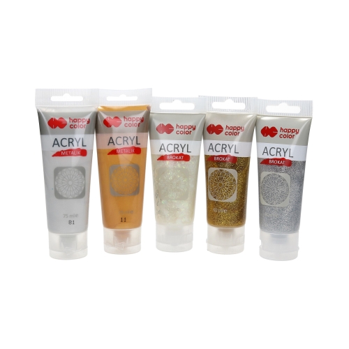 Farba akrylowa 5kol brokat metalik 75ml Happy Color