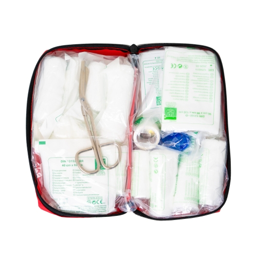 Apteczka samochodowa z wyposażeniem DIN13164 + ustnik PK-MOT