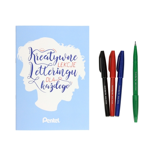 Zestaw do kaligrafii Touch Brush Pen 4kol Basic + książka Pentel