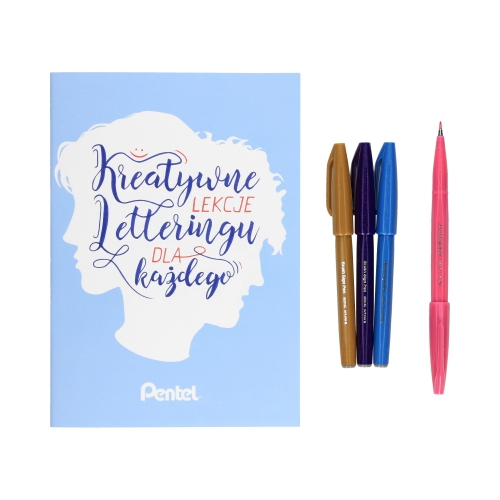 Zestaw do kaligrafii Touch Brush Pen 4kol Dark + książka Pentel